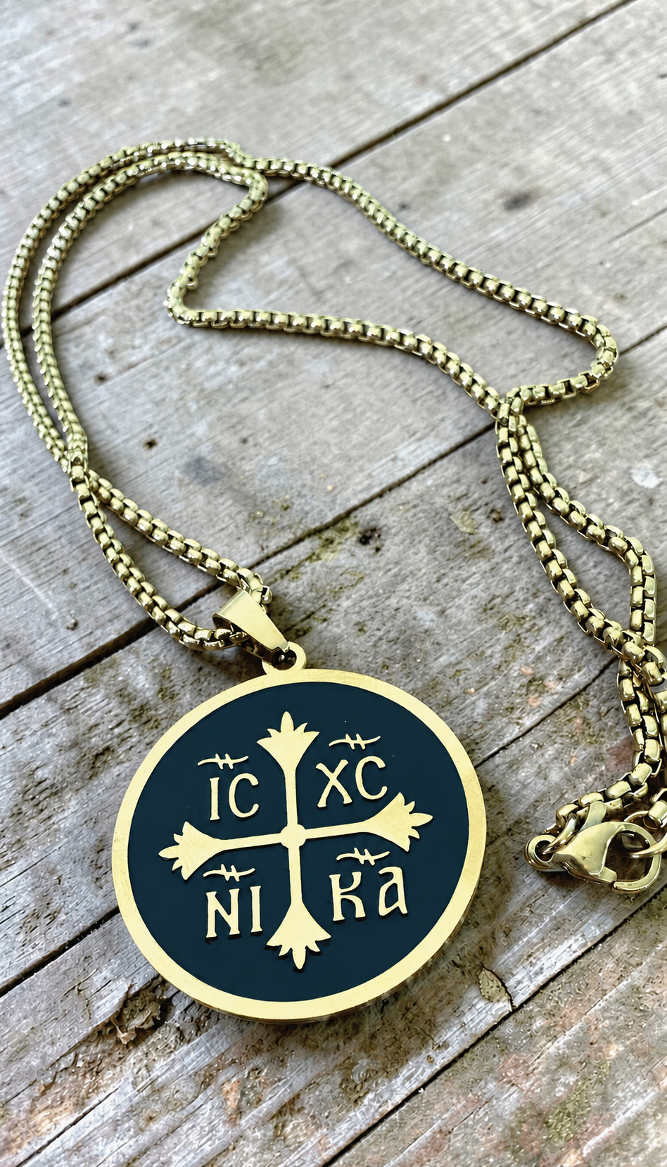 Orthodox IC XC NIKA - Black&Gold Color - Stainless Steel Medallion