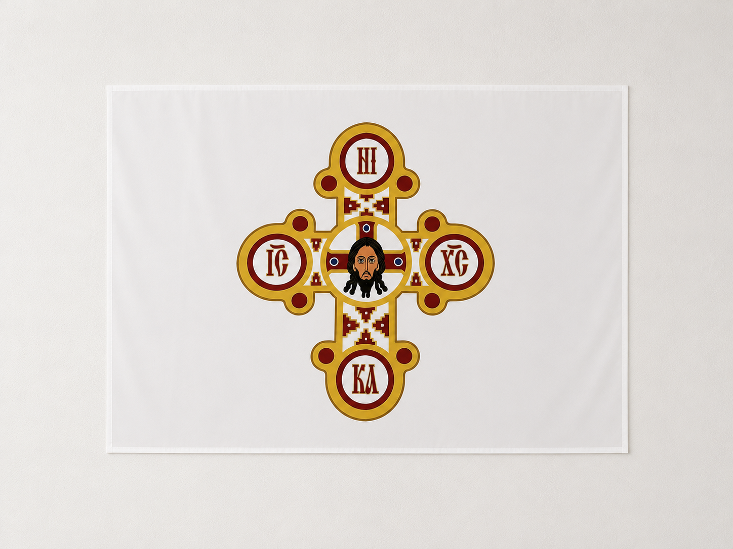Orthodox Jesus Christ NIKA Cross - White Color - Flag 95x73cm