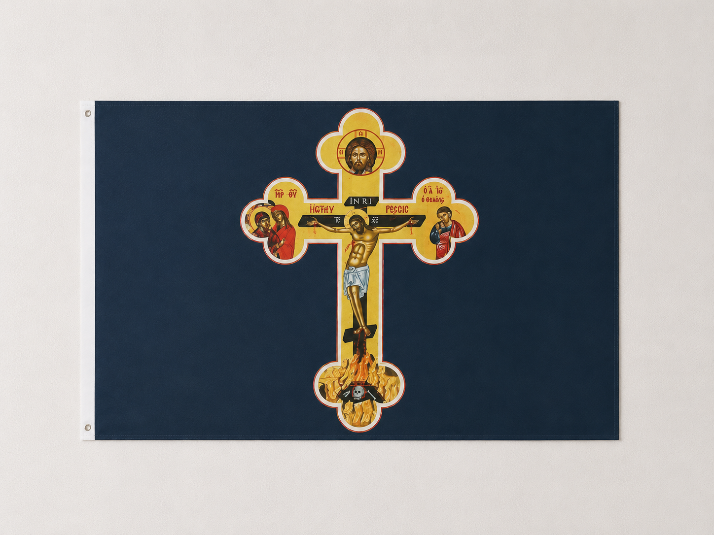 Orthodox Crucifixion of Jesus Christ - Black&Gold Color - Flag 150x90cm