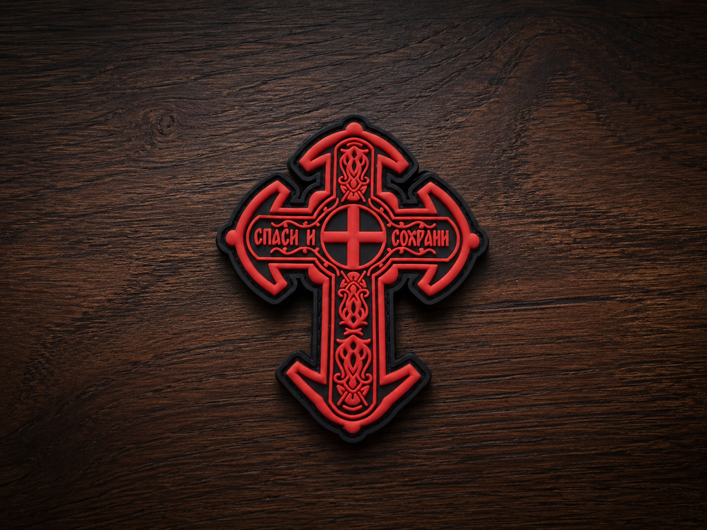 Orthodox Save and Protect Cross - Red Color - PVC Patch 80x65mm