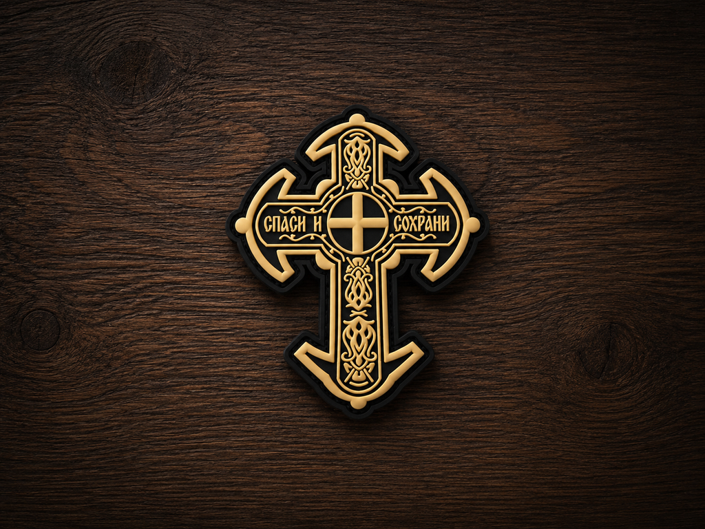 Orthodox Save and Protect Cross - Golden Color - PVC Patch 80x65mm
