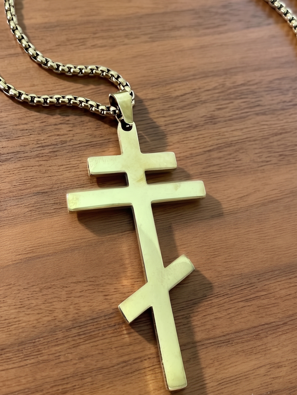 Orthodox Crucifix - Gold Color - 60cm Chain - Stainless Steel Cross
