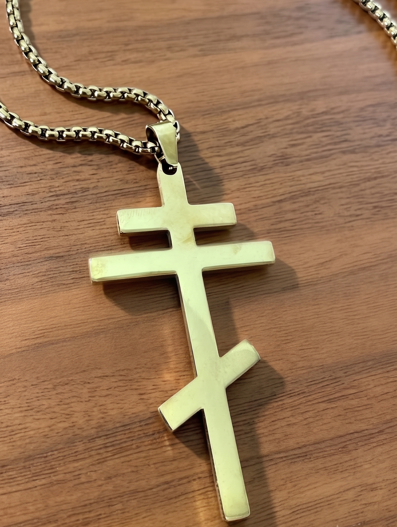 Orthodox Crucifix - Gold Color - 60cm Chain - Stainless Steel Cross