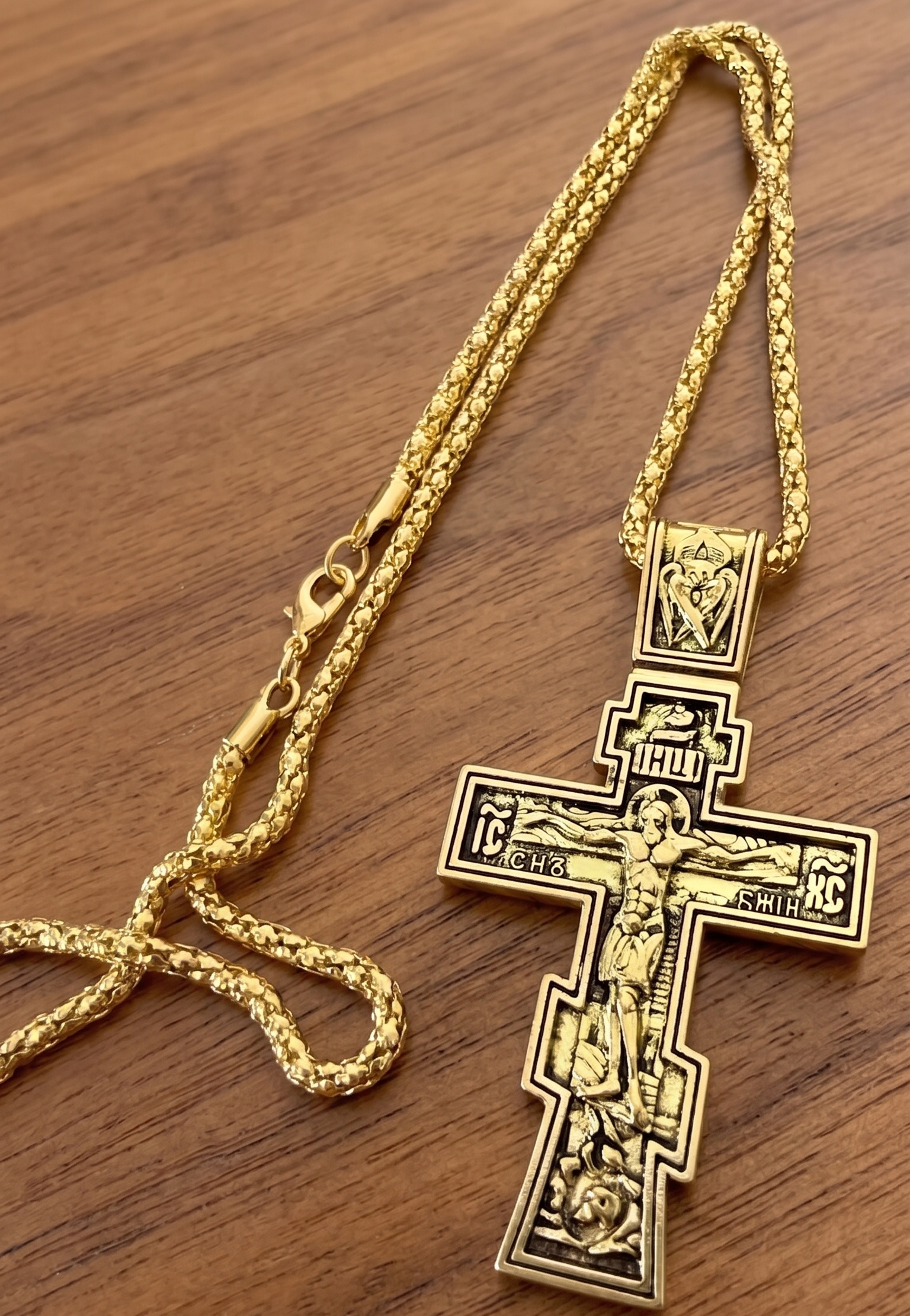 Orthodox Crucifix - 60cm Chain - Gold Color - Stainless Steel Cross