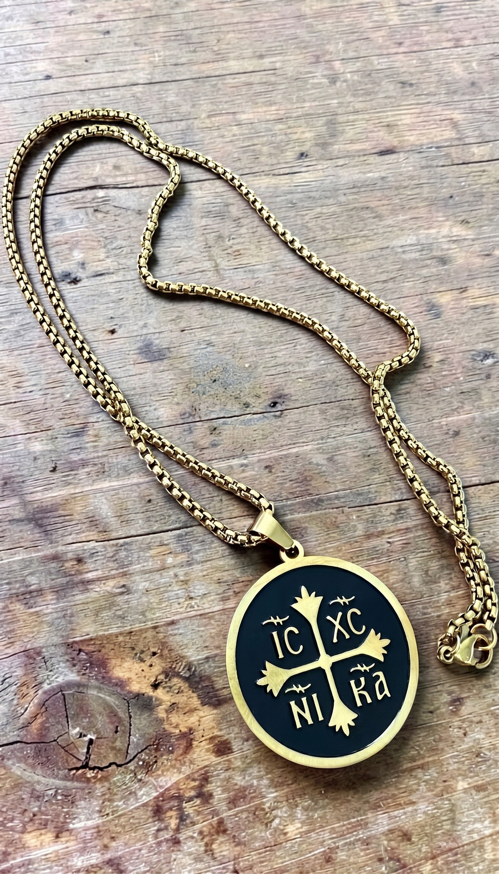 Orthodox IC XC NIKA - Black&Gold Color - Stainless Steel Medallion