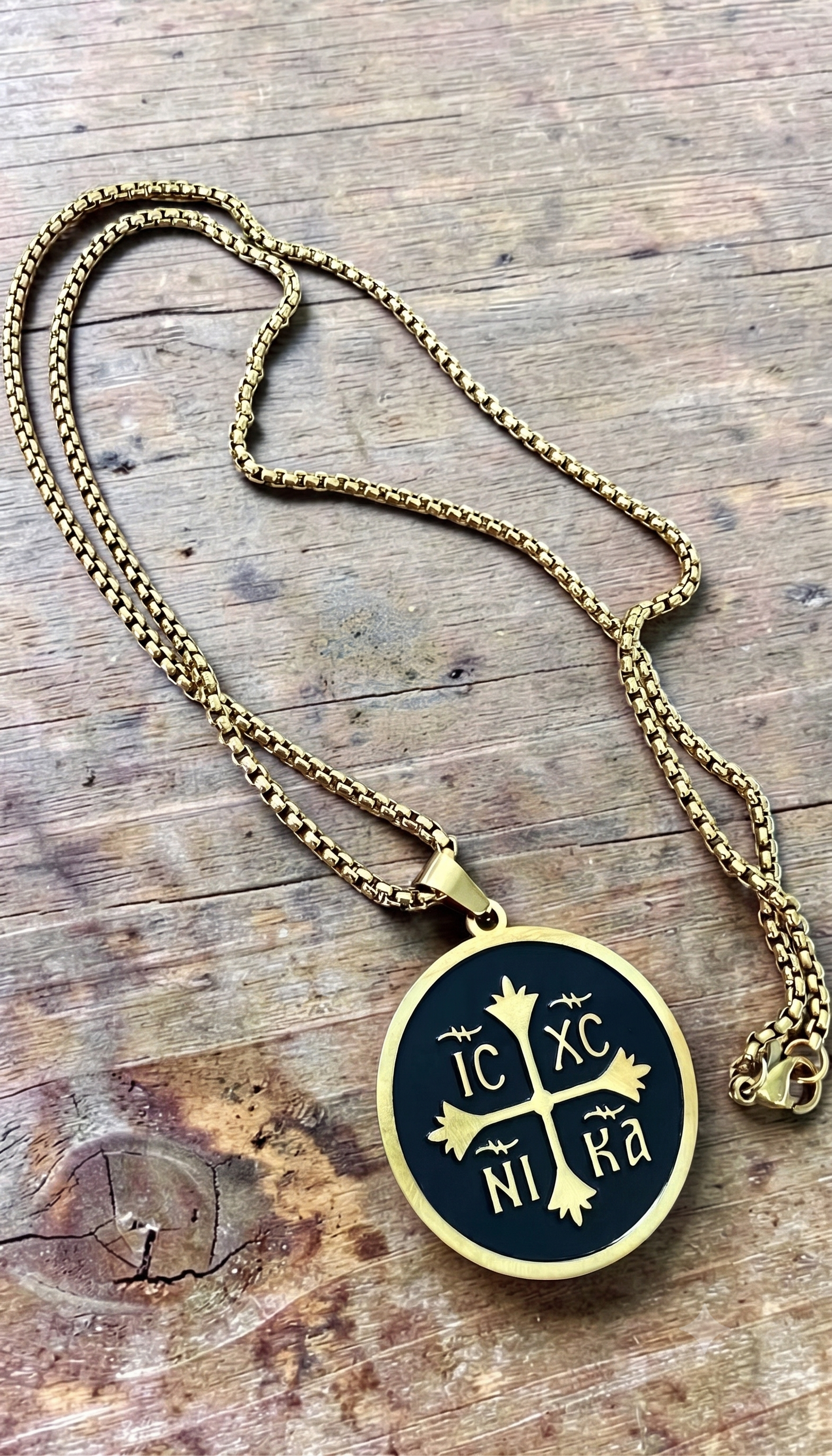 Orthodox IC XC NIKA - Black&Gold Color - Stainless Steel Medallion