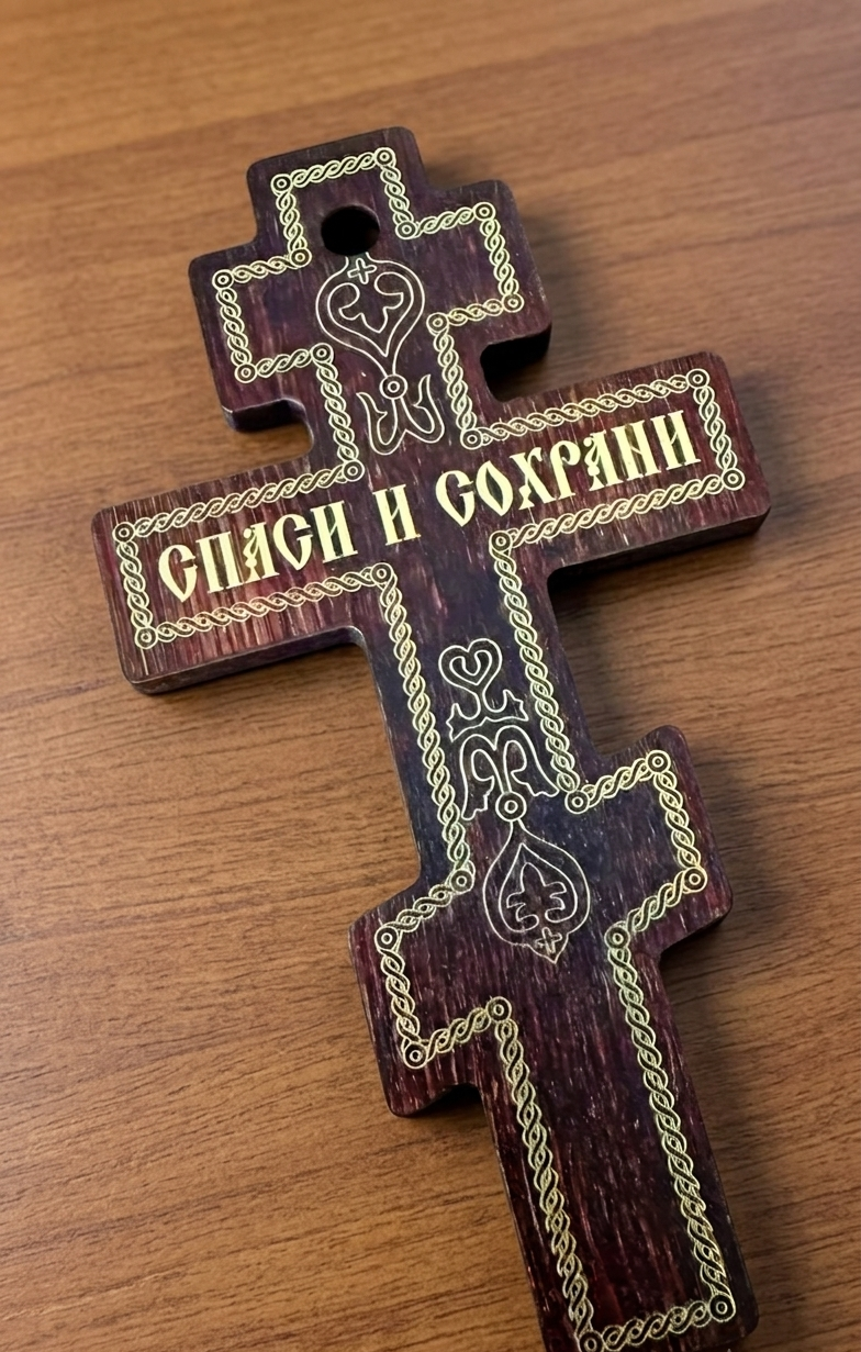 Orthodox Crucifix Save and Protect - Wooden Cross 8in
