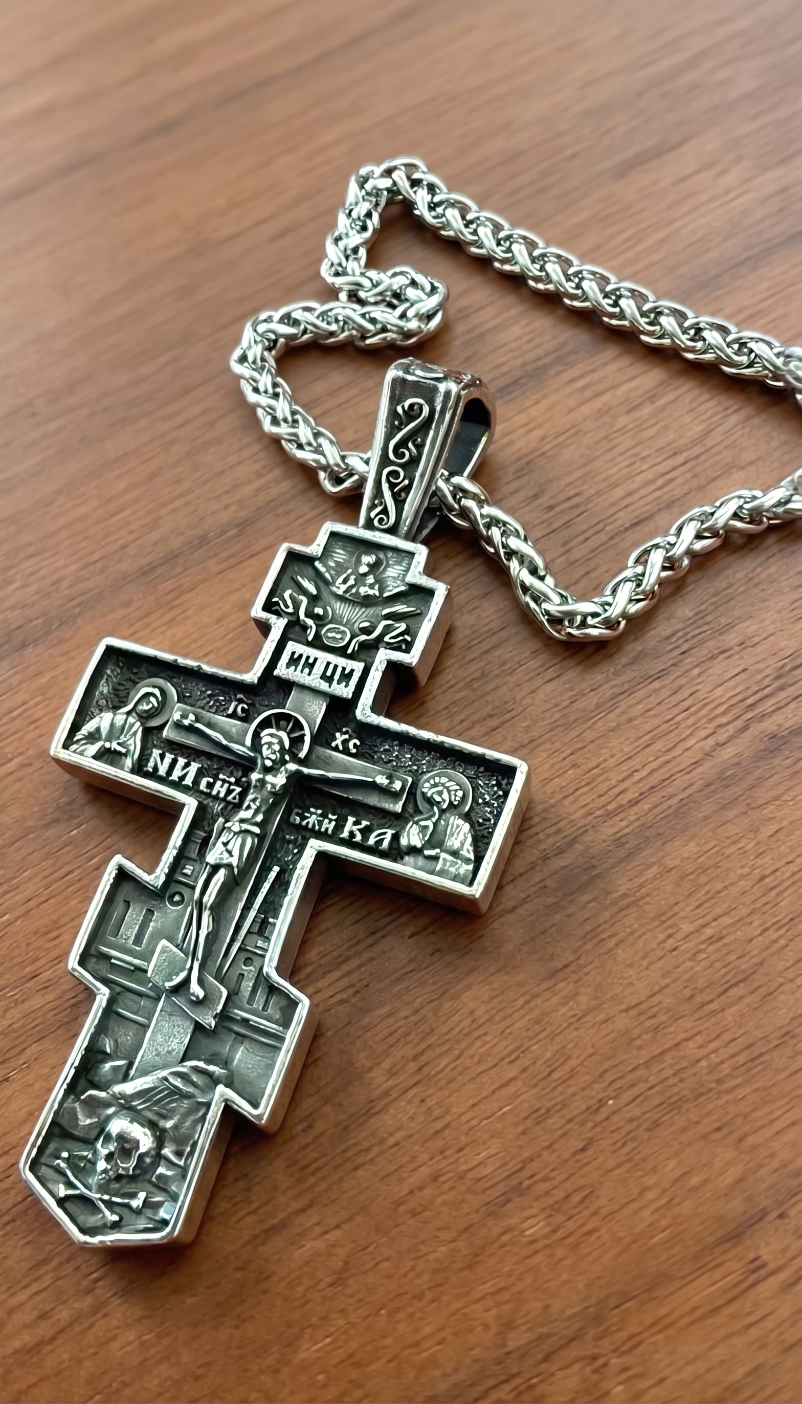 Orthodox Crucifix - Silver Color - Stainless Steel Cross 70x39mm 20.2g