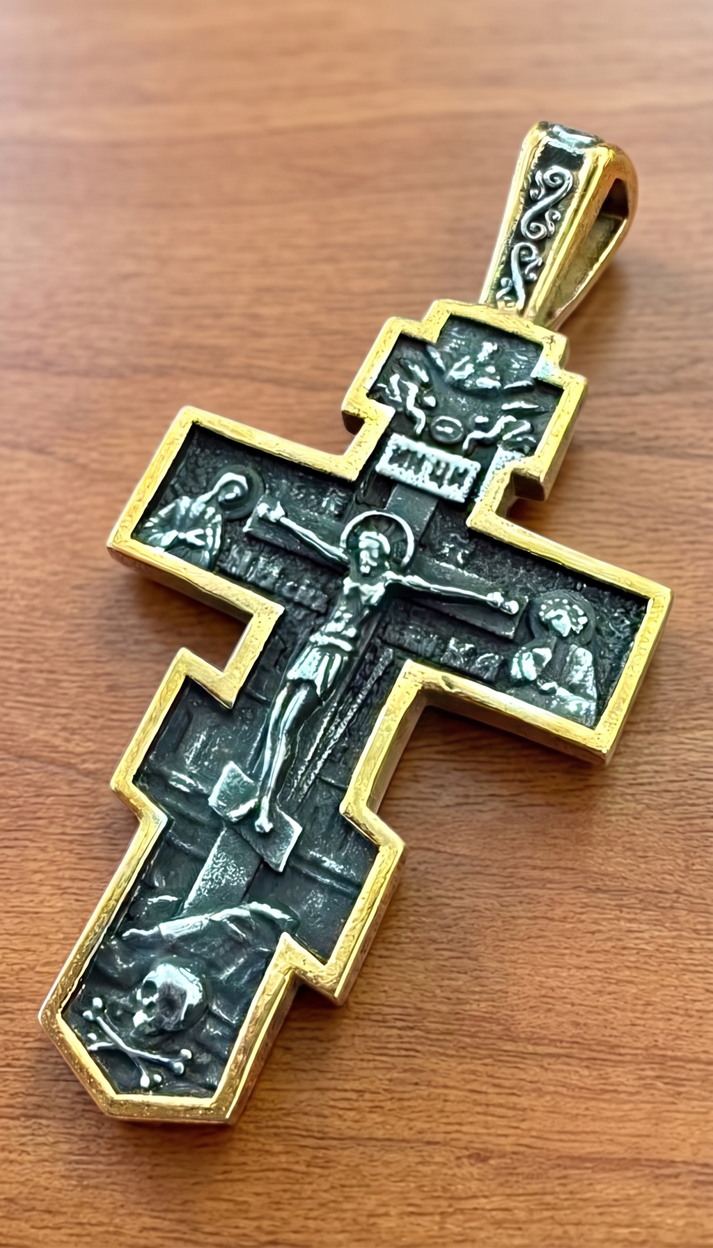 Orthodox Crucifix - Black&Gold Color - Stainless Steel Cross 70x39mm 20.2g