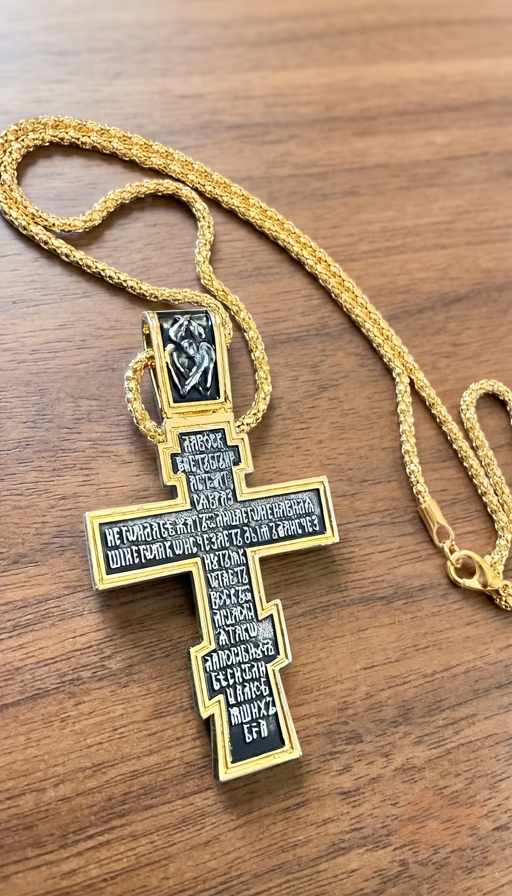 Orthodox Crucifix - Black&Gold Color - 60cm Chain - Stainless Cross