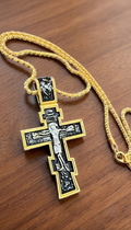 Orthodox Crucifix - Black&Gold Color - 60cm Chain - Stainless Cross
