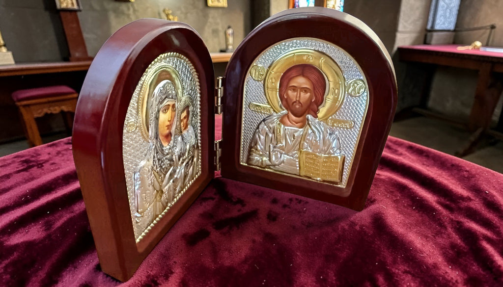 Orthodox Jesus Christ and Virgin Mary - Folding Wooden Icon