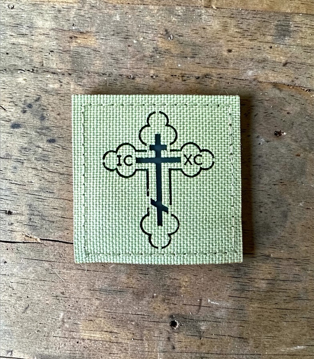 Orthodox IC XC Cross - White Color - Hook & Loop Patch 2x2in