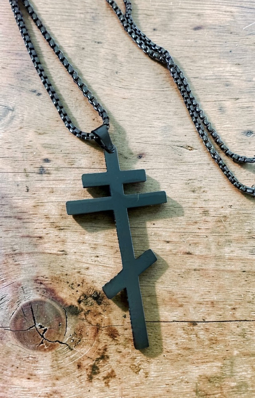 Orthodox Crucifix - Black Color - 60cm Chain - Stainless Steel Cross