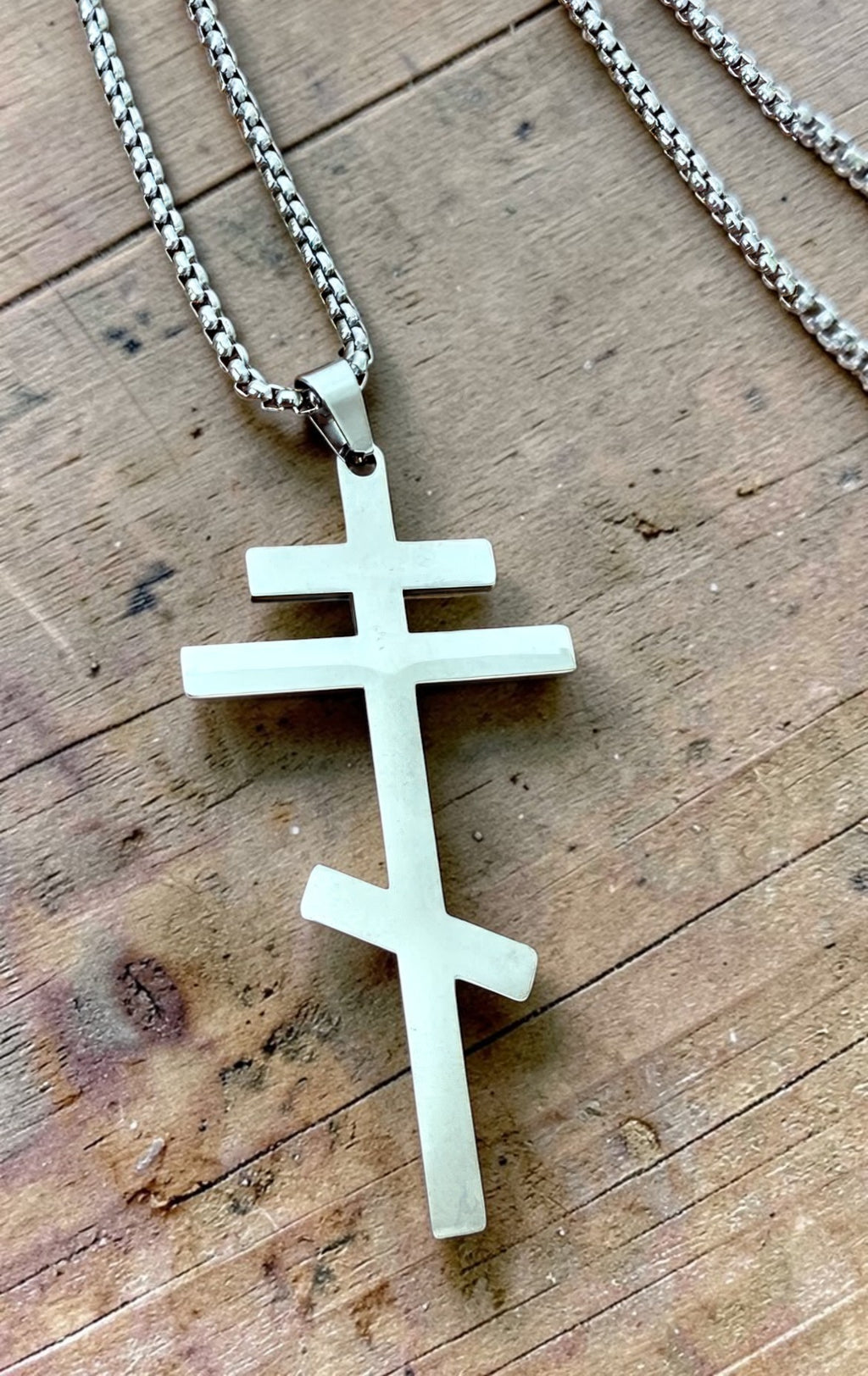 Orthodox Crucifix - Silver Color - 60cm Chain - Stainless Steel Cross