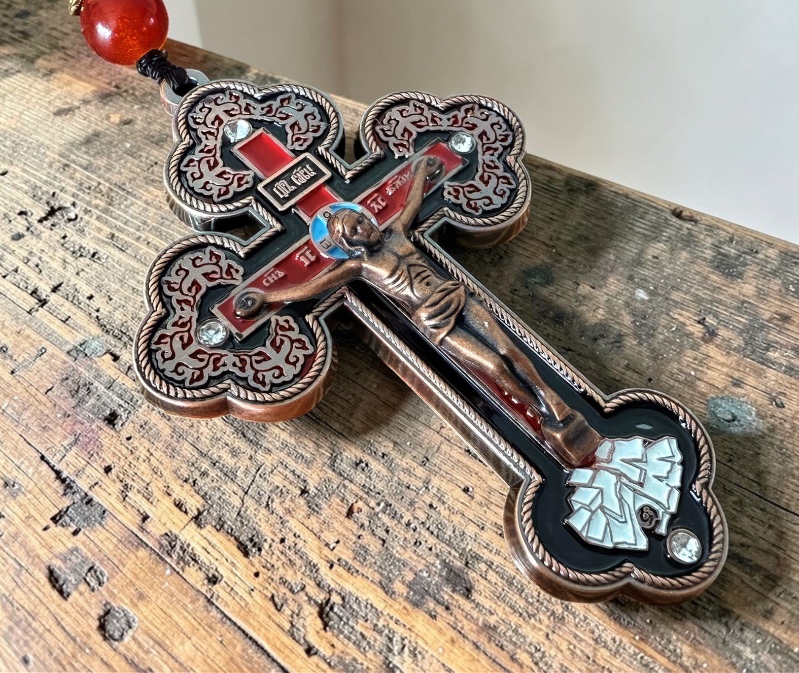 Orthodox Crucifix - Copper Red Color - Stainless Steel Cross