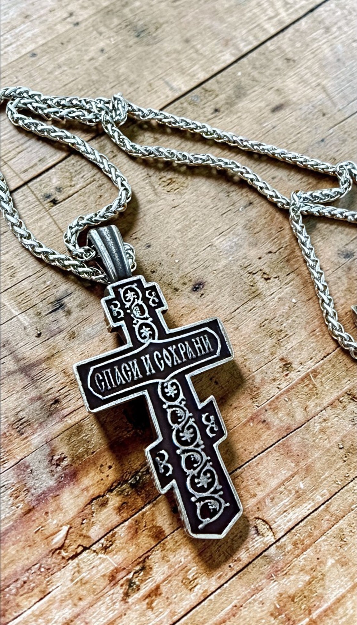 Orthodox Crucifix - Black&Silver Color - 60cm Chain - Stainless Steel Cross