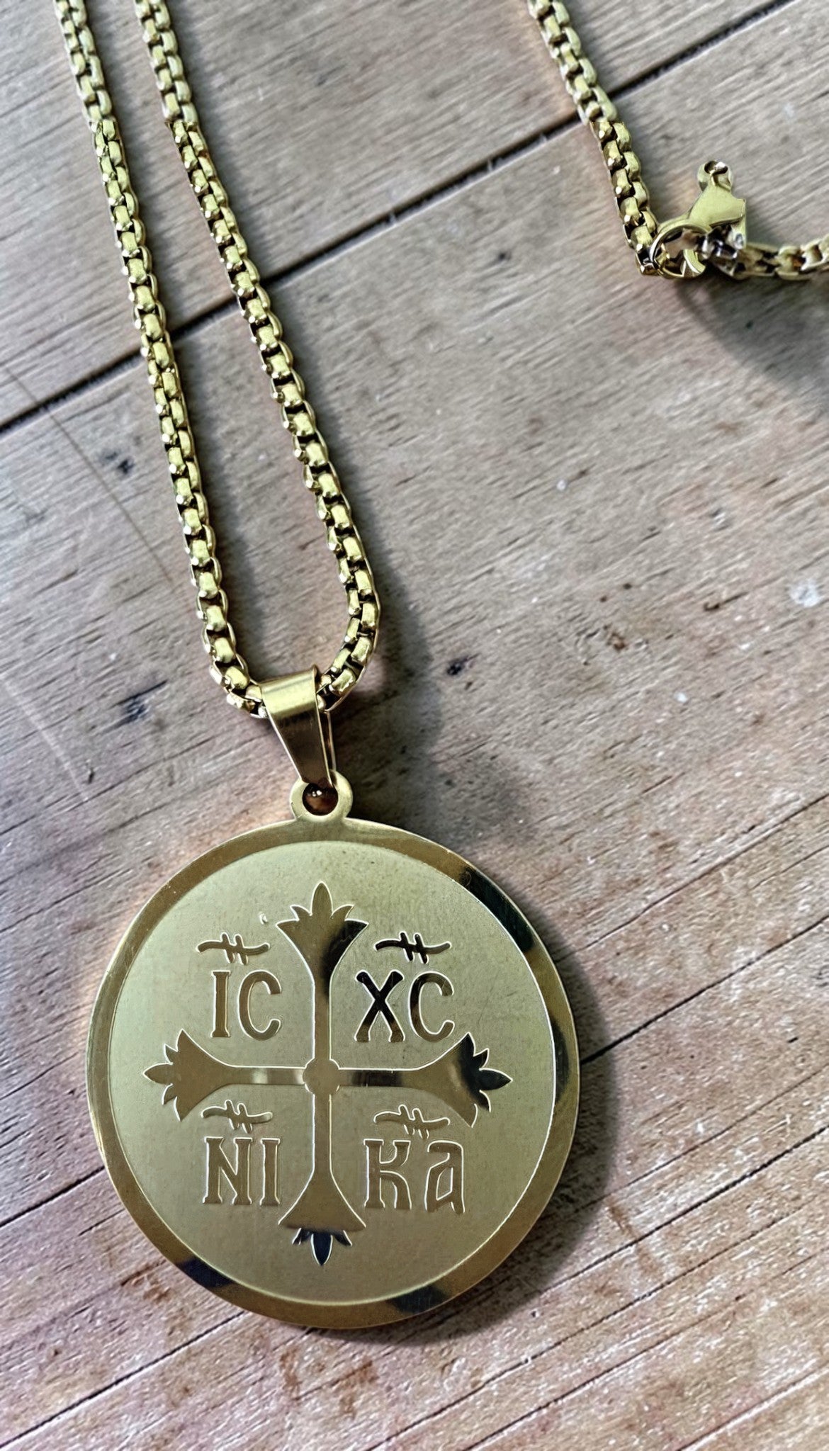 Orthodox IC XC NIKA - Gold Color - Stainless Steel Medallion