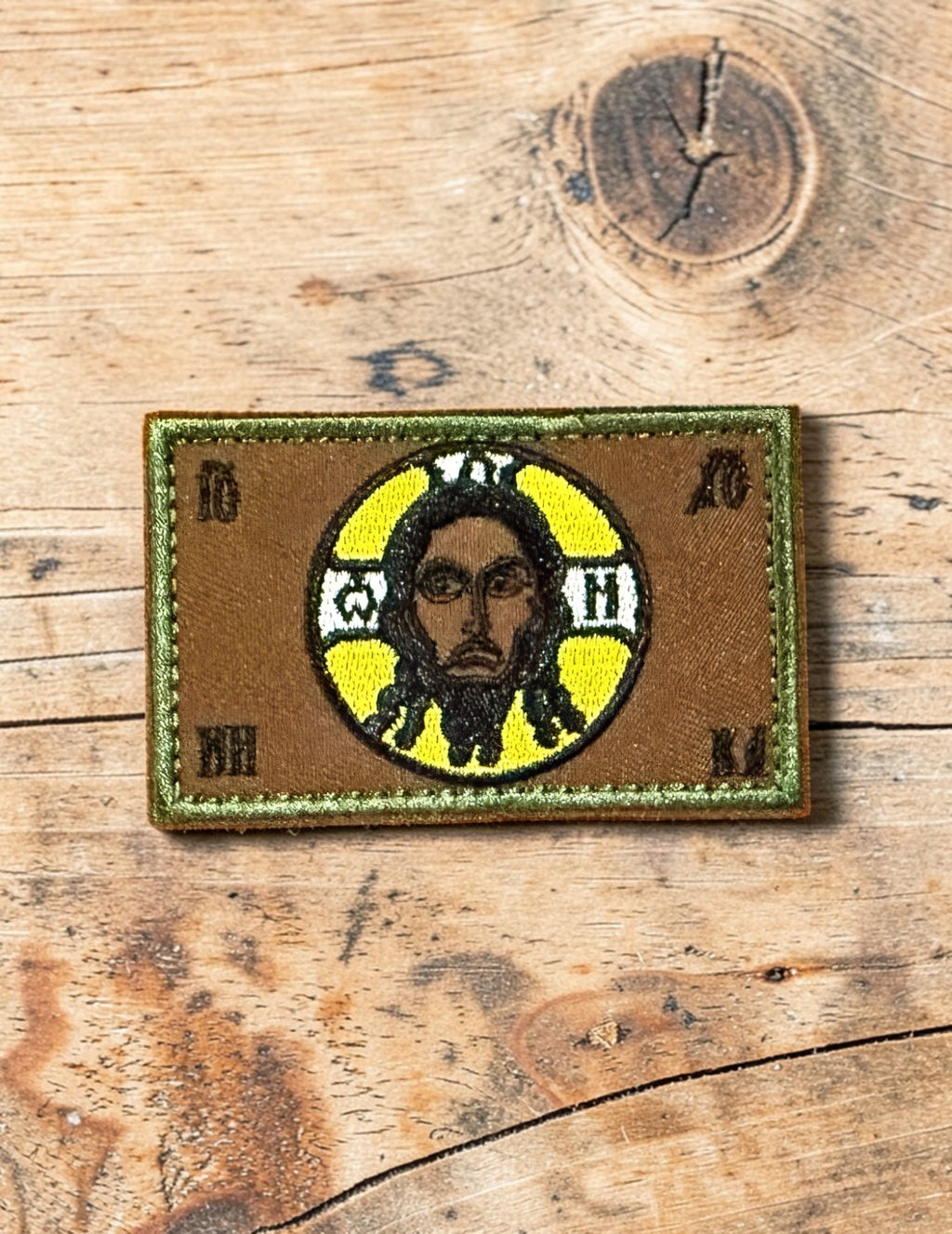 Orthodox Icon of Christ - Green&Yellow Color - Hook & Loop Patch