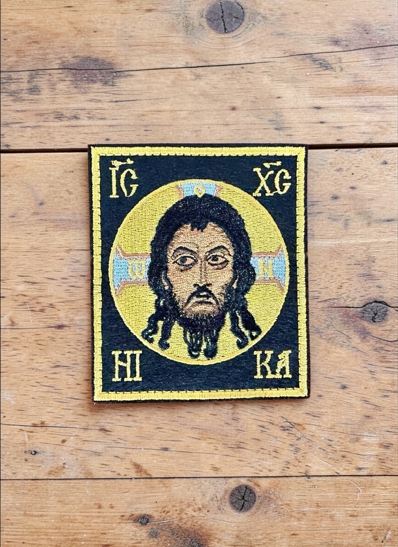 Orthodox Icon of Christ - Black&Yellow Color - Hook & Loop Patch