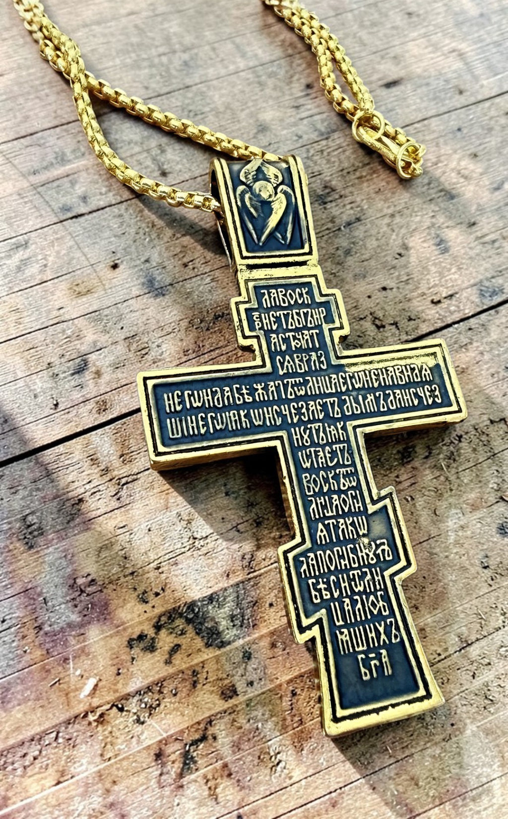 Orthodox Crucifix - Black&Gold Color - 60cm Chain - Stainless Steel Cross