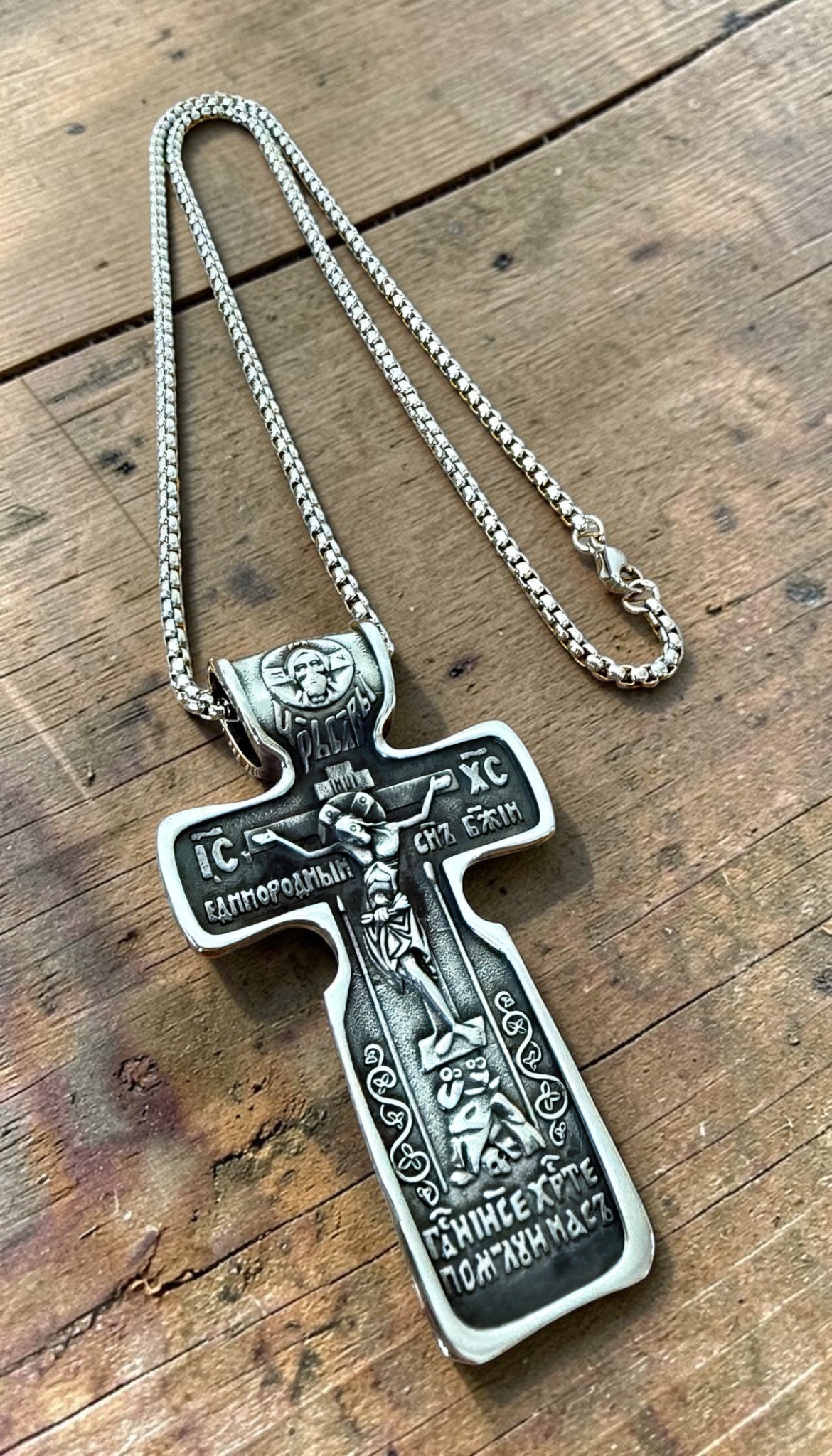Orthodox Crucifix - Silver Color - 60cm Chain - Stainless Steel Cross