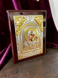 Orthodox Virgin Mary - Silver&Gold Color  - Wooden Icon