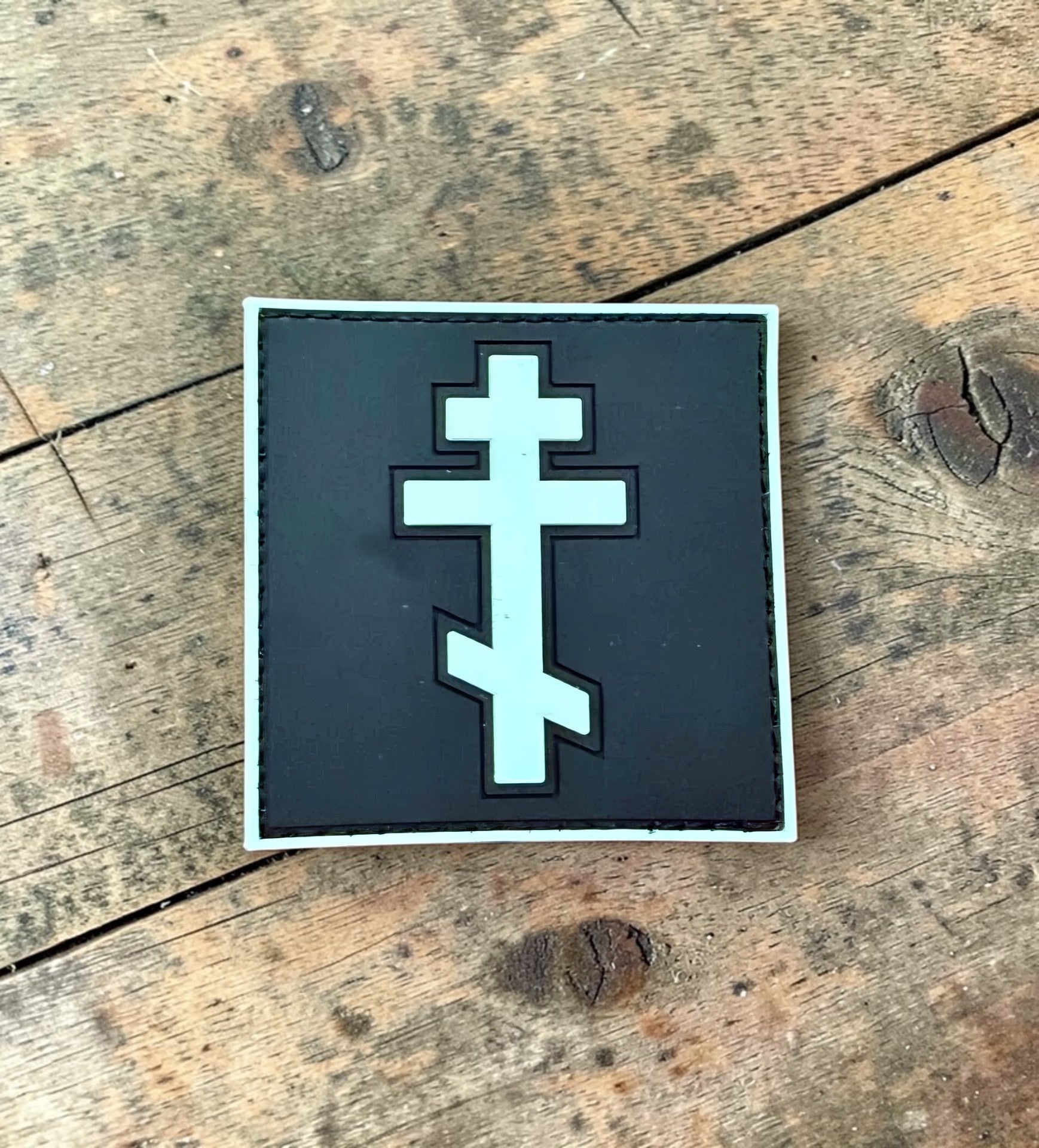 Orthodox Cross - Black&White Color - PVC Hook & Loop Patch
