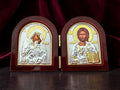 Orthodox Christ & Virgin Mary - Silver&Gold Color - Folding Wooden Icon