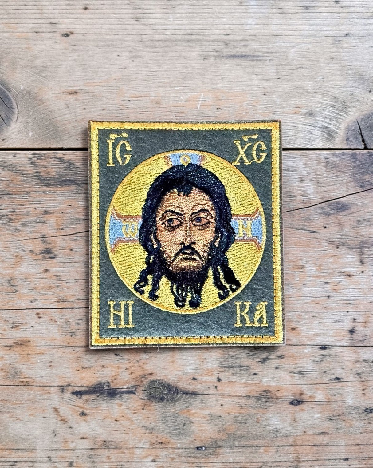 Orthodox Icon of Christ - Grey&Yellow Color - Hook & Loop Patch