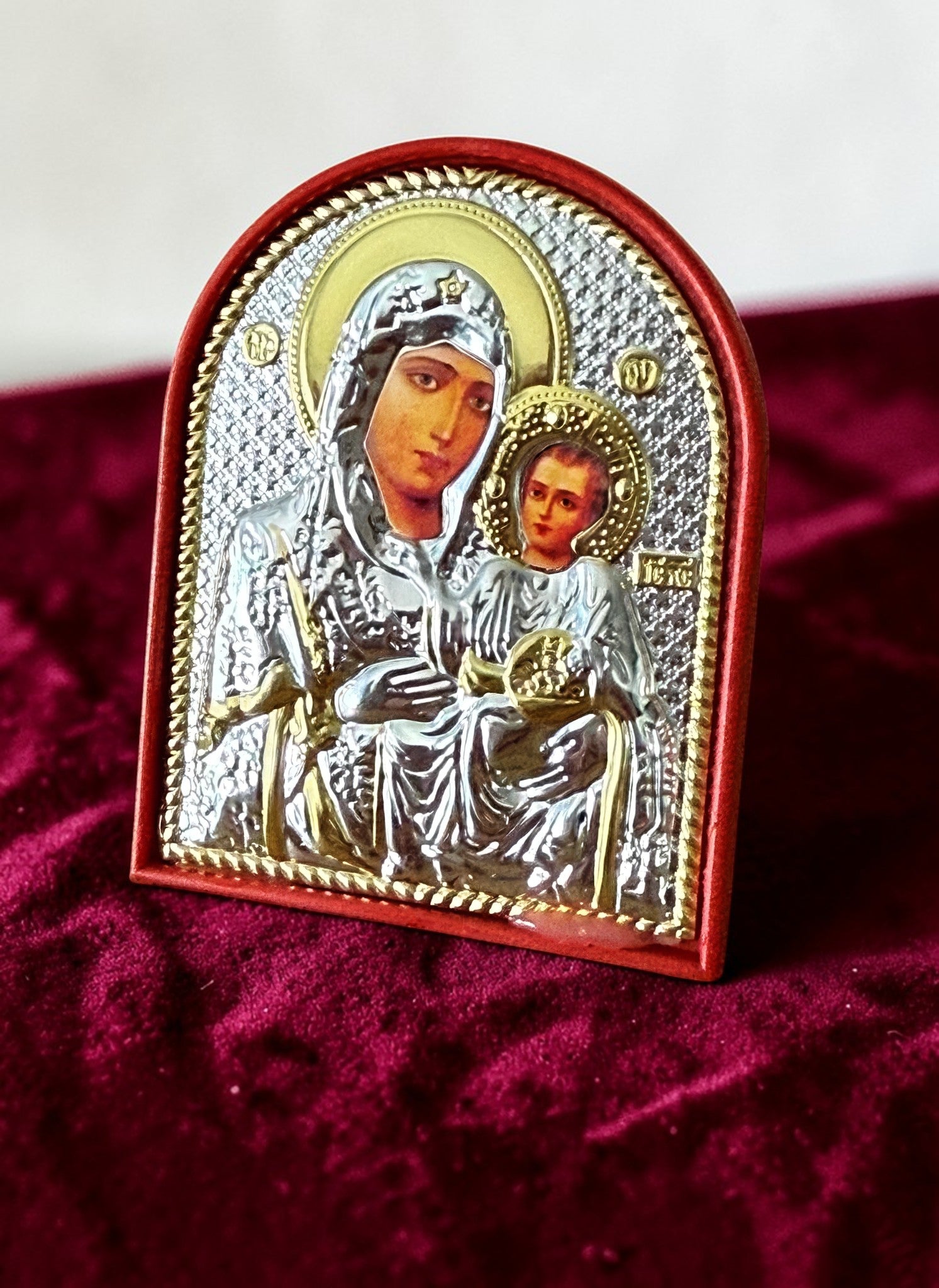Orthodox Virgin Mary and Child Jesus - Silver&Gold Color - Icon