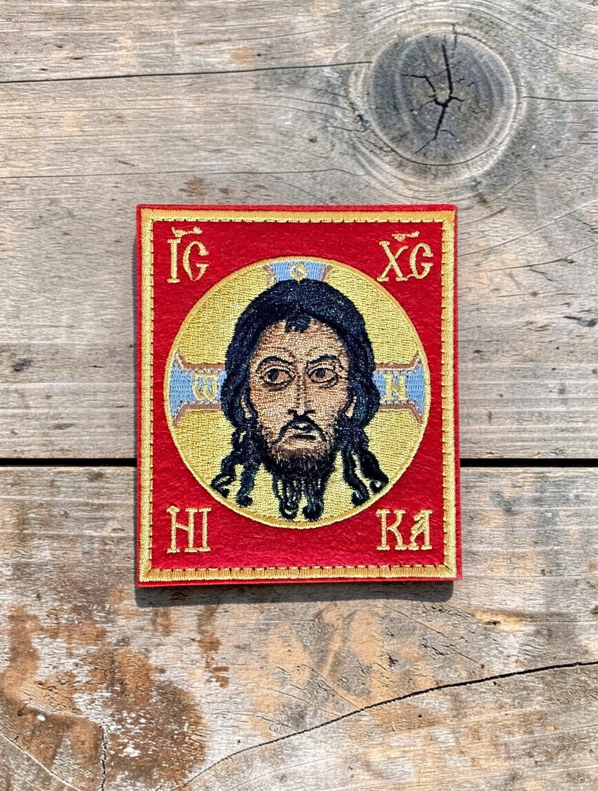 Orthodox Icon of Christ - Red Color - Hook & Loop Patch