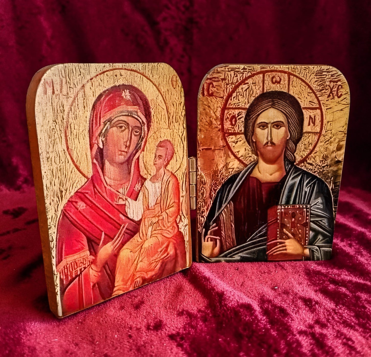 Orthodox Diptych Virgin Mary & Jesus Christ - Folding Wooden Icon