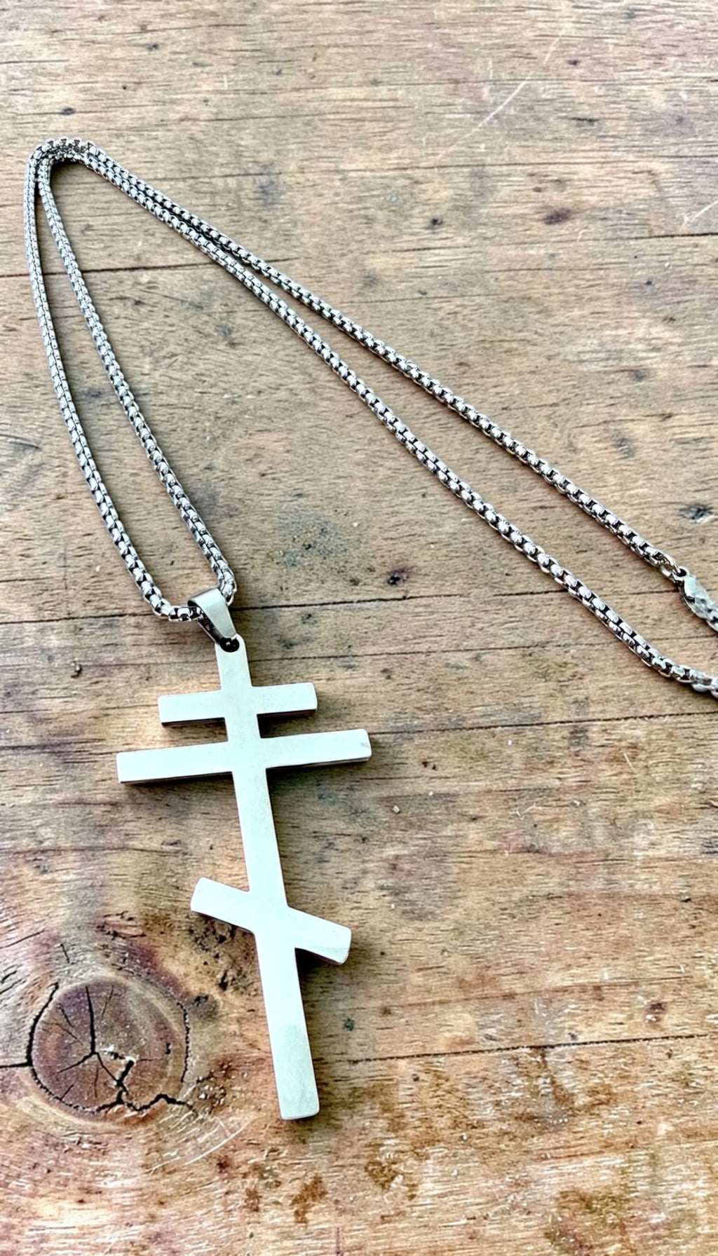 Orthodox Crucifix - Silver Color - 60cm Chain - Stainless Steel Cross