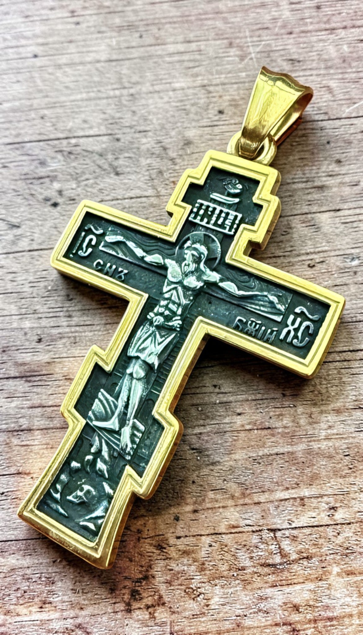 Orthodox Crucifix - Black&Gold Color - Stainless Steel Cross 70x39mm 20.2g