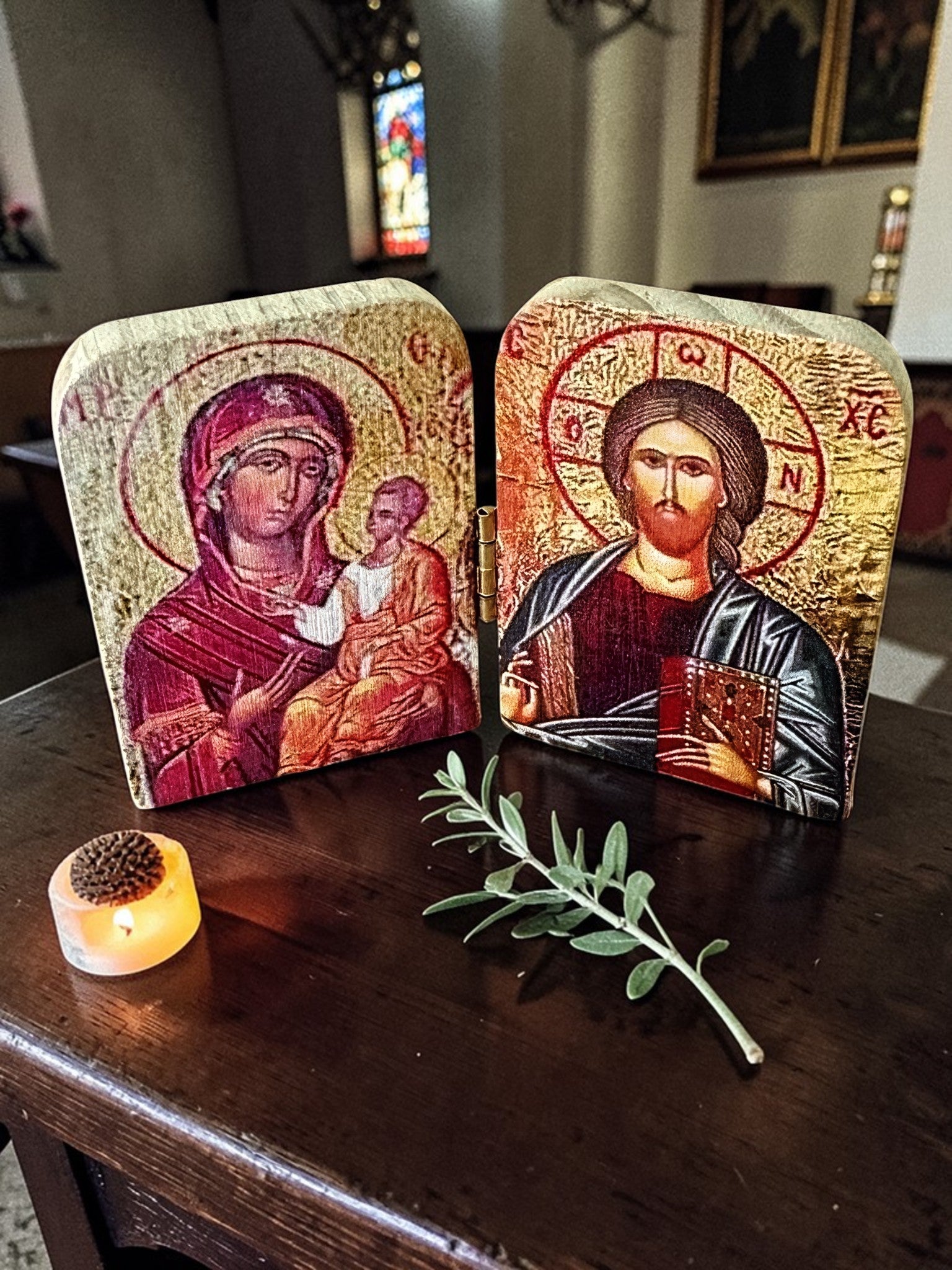 Orthodox Virgin Mary & Child, Jesus Christ - Wooden Icon