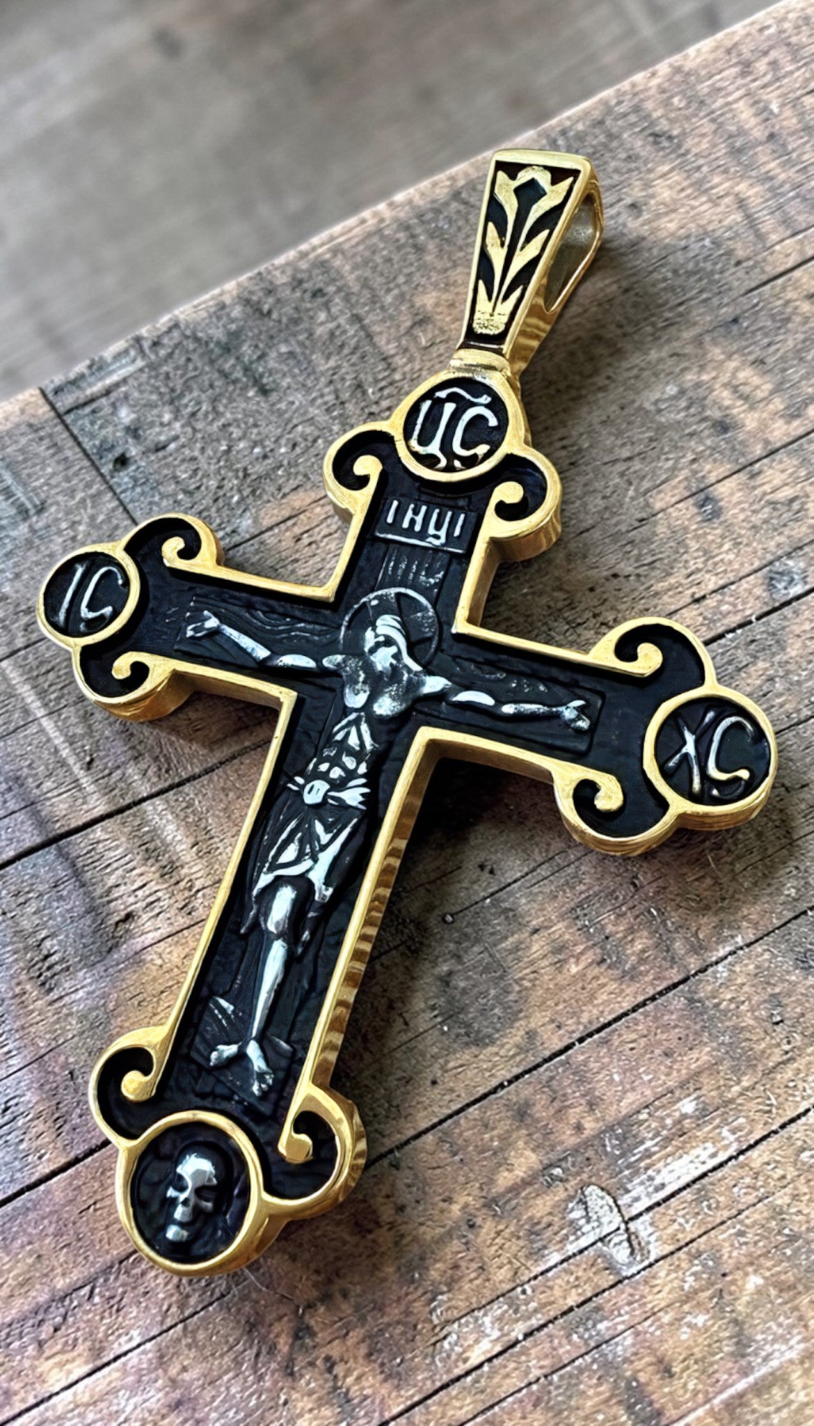 Orthodox Crucifix - Black&Gold Color - Stainless Steel Cross