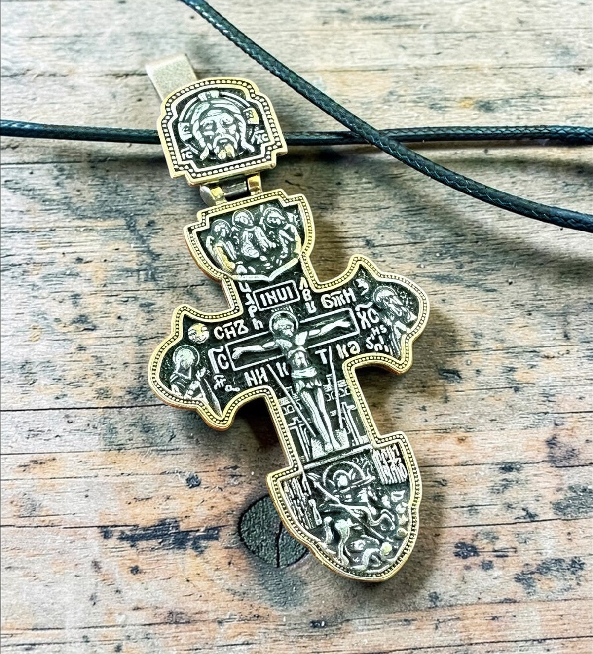 Orthodox Crucifix - Black&Gold Color - Stainless Steel Cross