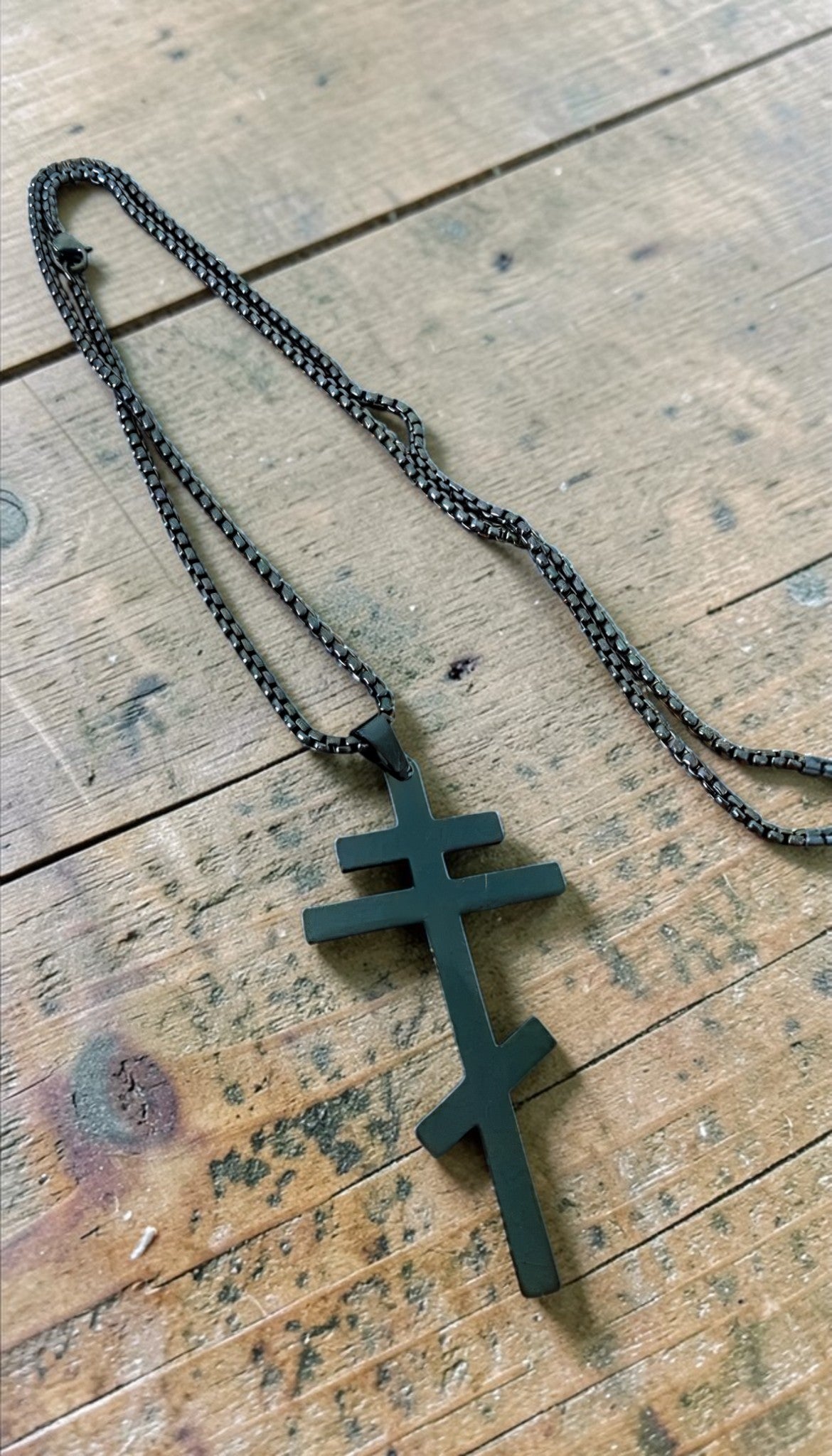 Orthodox Crucifix - Black Color - 60cm Chain - Stainless Steel Cross