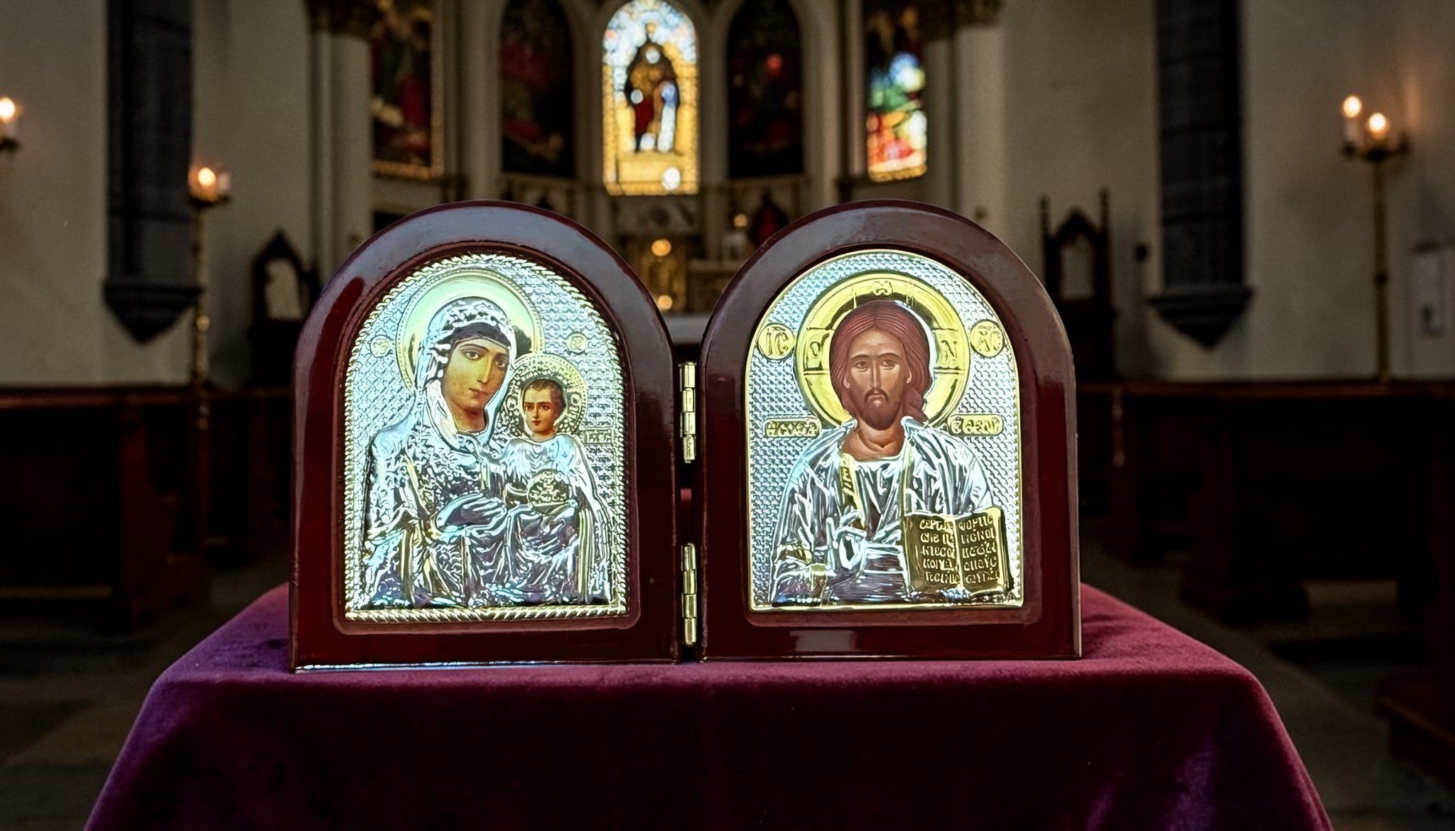 Orthodox Jesus Christ and Virgin Mary - Folding Wooden Icon