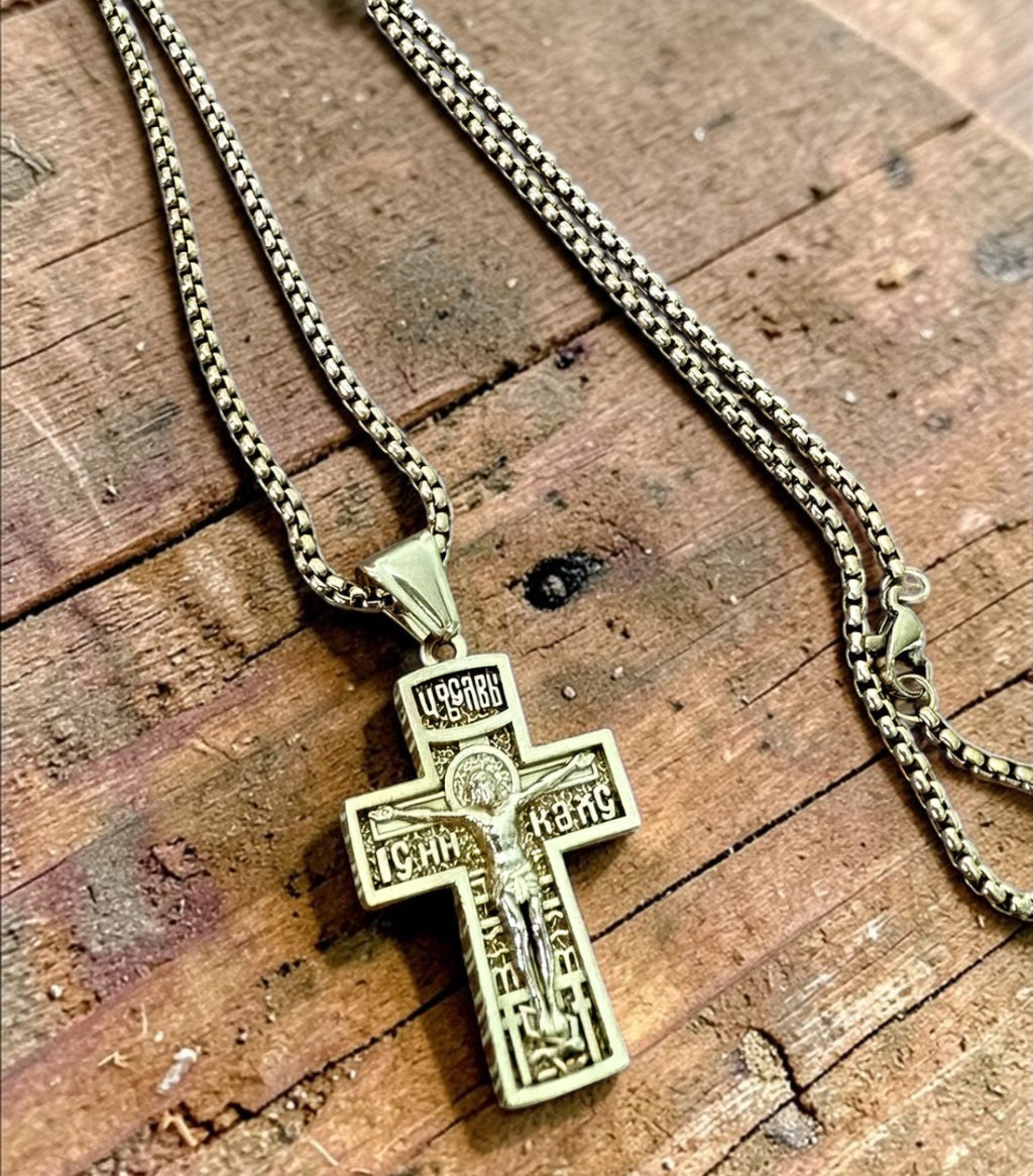 Orthodox Crucifix - Gold Color - Stainless Steel Cross